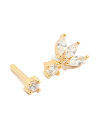 Gold Plated Sterling Silver Cubic Zirconia Fan Marquise Single Flat Back Stud - link has visual effect only