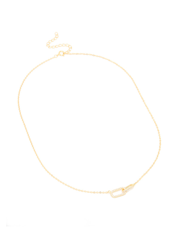 Gold Plated Sterling Silver Cubic Zirconia Oval Link Necklace