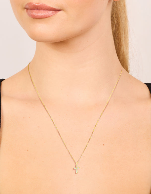 Gold Plated Sterling Silver Cubic Zirconia Cross Necklace