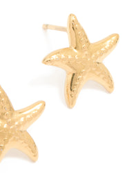 Waterproof Gold Plated Stainless Steel Textured Starfish Stud Earrings - link has visual effect only
