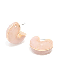 Gold Pink Marble Moon Hoop Earrings - link has visual effect only