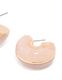 Gold Pink Marble Moon Hoop Earrings - link has visual effect only