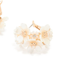 Gold Freshwater Pearl Flower Hoop Earrings - link has visual effect only