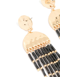 Gold Black Beaded Fountain Drop Earrings - link has visual effect only