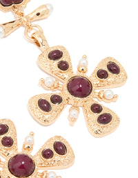 Gold Red Stone Heart & Cross Drop Earrings - link has visual effect only