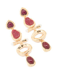 Gold Pearl & Red Stone Attachment Drop Earrings - link has visual effect only