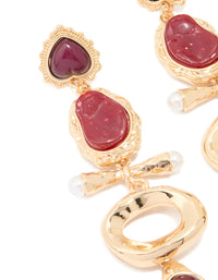 Gold Pearl & Red Stone Attachment Drop Earrings - link has visual effect only