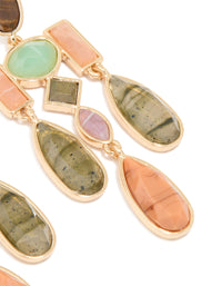 Gold Multicoloured Marble Beaded Mobile Drop Earrings - link has visual effect only