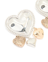 Mixed Metal Heart Charms Drop Earrings - link has visual effect only
