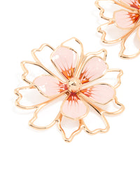 Gold Pink Enamel Flower Stud Earrings - link has visual effect only