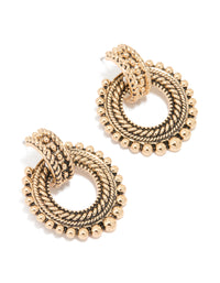 Antique Gold Hoop Textured Drop Earrings - link has visual effect only