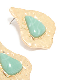 Antique Gold Aqua Beaded Textured Drop Earrings - link has visual effect only