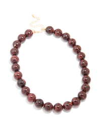 Gold Dark Red Marble Beaded Necklace - link has visual effect only