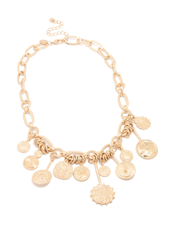 Gold Statement Charm Pendant Necklace