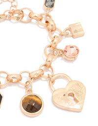 Gold Beaded & Heart Charm Bracelet - link has visual effect only