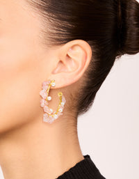 Gold Plated Rose Quartz Pearl Hoop Earrings - link has visual effect only
