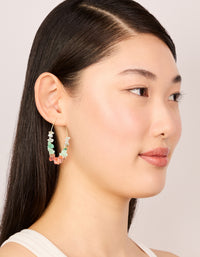 Gold Plated Multicoloured Semi Precious Stone Chip Hoop Earrings - link has visual effect only