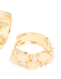 Gold Plated Rose Quartz & Cubic Zirconia Hoop Earrings - link has visual effect only