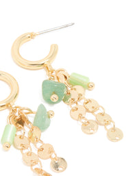 Gold Plated Green Semi Precious Stone Disc Drop Hoop Earrings - link has visual effect only