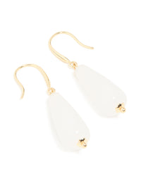 Gold Plated White Jade Sleek Drop Earrings - link has visual effect only