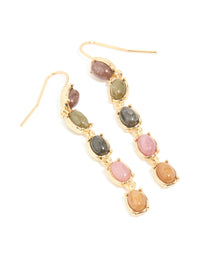 Gold Plated Oval Multicoloured Semi Precious Stone Hook Earrings - link has visual effect only