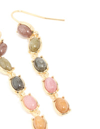 Gold Plated Oval Multicoloured Semi Precious Stone Hook Earrings - link has visual effect only