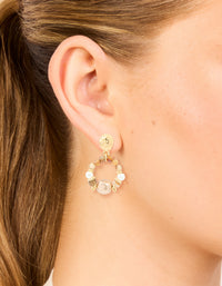 Gold Plated Pearl & Beaded Molten Drop Earrings - link has visual effect only