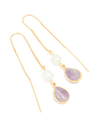 Gold Plated Freshwater Pearl & Amethyst Teardrop Thread Through Earrings - link has visual effect only