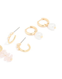 Gold Plated Rose Quartz & Pearl Huggie Earrings 4-Pack - link has visual effect only