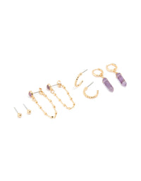 Gold Plated Amethyst Chain & Huggie Earrings 4-Pack - link has visual effect only