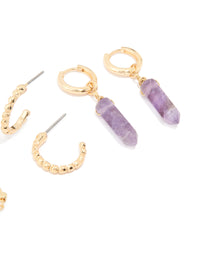 Gold Plated Amethyst Chain & Huggie Earrings 4-Pack - link has visual effect only