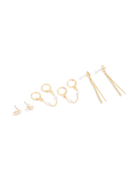 Gold Plated Diamante & Pearl Mixed Earrings 4-Pack - link has visual effect only