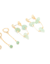 Gold Plated Green Semi Precious Stone Chain Drop & Stud Earrings 4-Pack - link has visual effect only