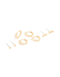 Gold Plated Cubic Zirconia Fine Huggie & Stud Earrings 4-Pack - link has visual effect only