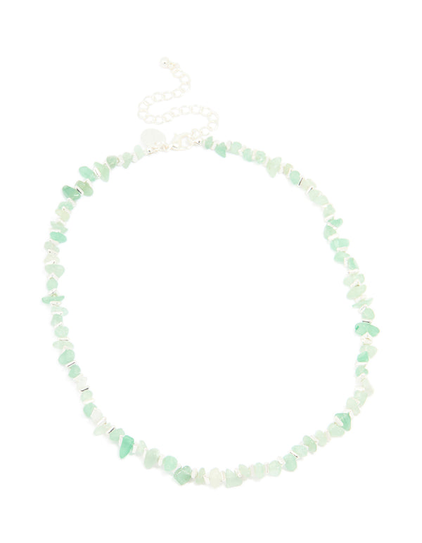 Silver Plated Green Semi Precious Stone Triangle Chip Necklace
