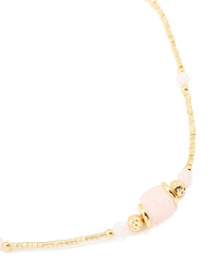 Gold Plated Rose Quartz & Bead Necklace - link has visual effect only