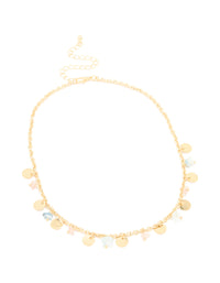 Gold Plated Multicoloured Semi Precious Stone Disc & Droplet Necklace - link has visual effect only