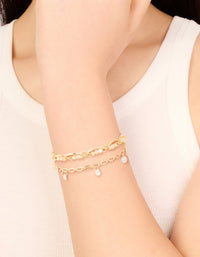 Gold Plated Rose Quartz & Pearl Layered Chain Bracelet - link has visual effect only