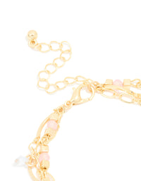Gold Plated Rose Quartz & Pearl Layered Chain Bracelet - link has visual effect only