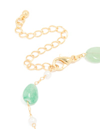 Gold Plated Green Semi Precious Stone & Mini Pearl Bracelet - link has visual effect only