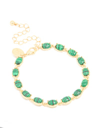 Gold Plated Emerald Semi Precious Stone Oval Bracelet - link has visual effect only