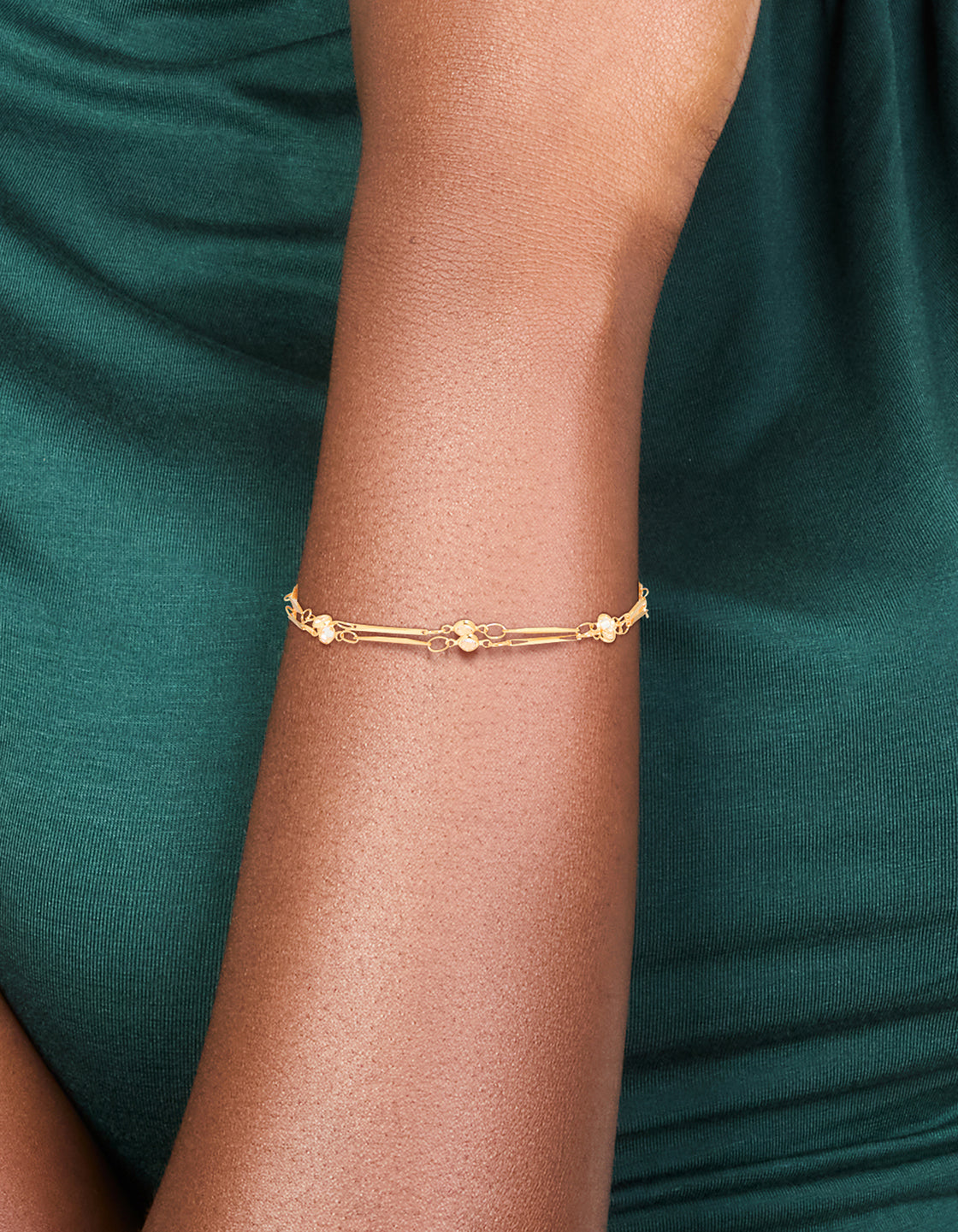 Gold Plated Cubic Zirconia & Bar Layered Bracelet