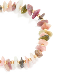 Gold Plated Multicoloured Semi Precious Stone Large Chip Stretch Bracelet - link has visual effect only