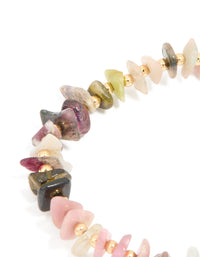 Gold Plated Multicoloured Semi Precious Stone Large Chip Stretch Bracelet - link has visual effect only
