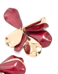 Gold & Dark Red Petal Drop Earrings - link has visual effect only