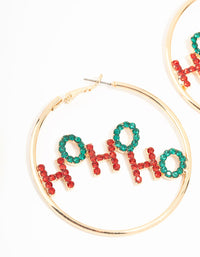 Gold Red & Green Ho Ho Ho Hoop Earrings - link has visual effect only