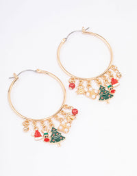Gold Bell & Santa Hat Charm Hoop Earrings - link has visual effect only