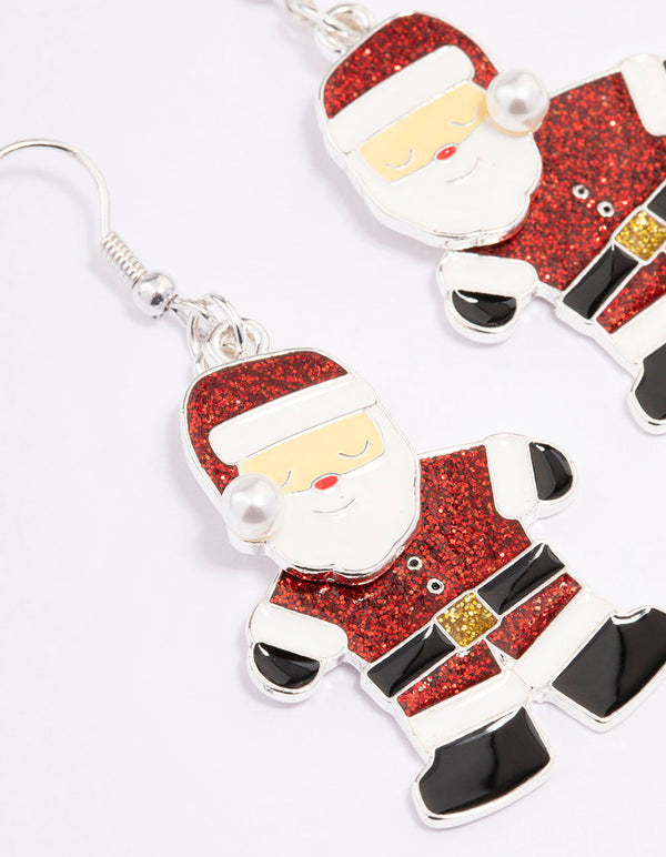 Silver Glitter Santa Drop Earrings