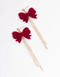 Gold Burgundy Velvet Bows & Diamante Cup Chain Drop Earrings - link has visual effect only