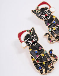 Gold Santa Hat Black Cat Earrings - link has visual effect only